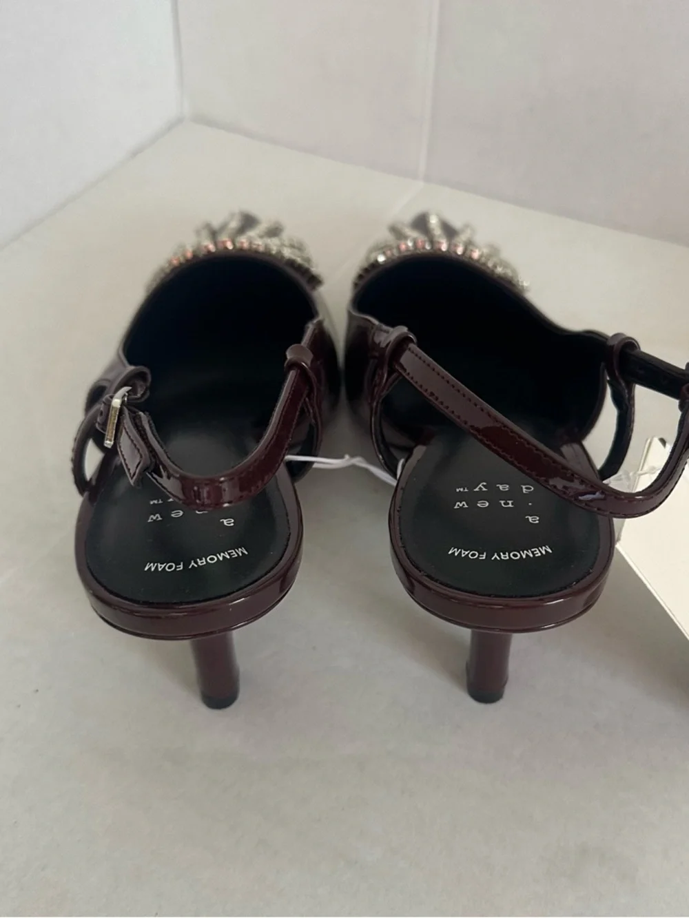 A New Day Women's Burgundy Rhinestone Slingback Stiletto Heels Pointed size7 1/2